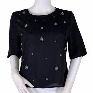 Chelsea28 Embellished Black Semi-Sheer Lined Top S